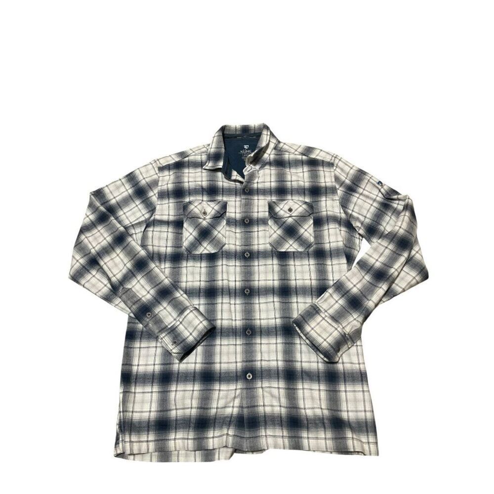 Kuhl Dillingr Long Sleeve Flannel Shirt Blue Plaid Button Up Style 7186 Men's L